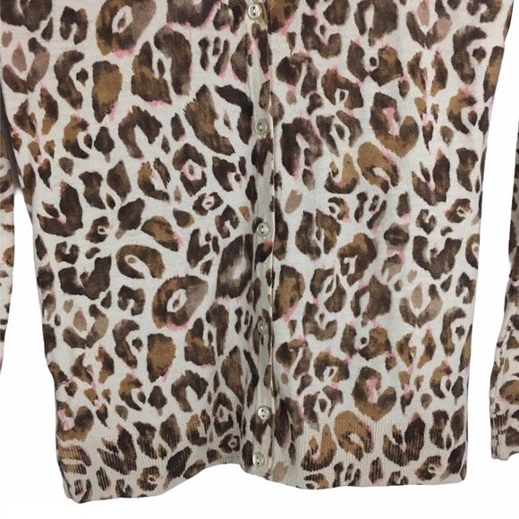 ANN TAYLOR Cardigan 100% Merino Wool Sweater Leopard Animal Print Size Medium - Picture 3 of 9